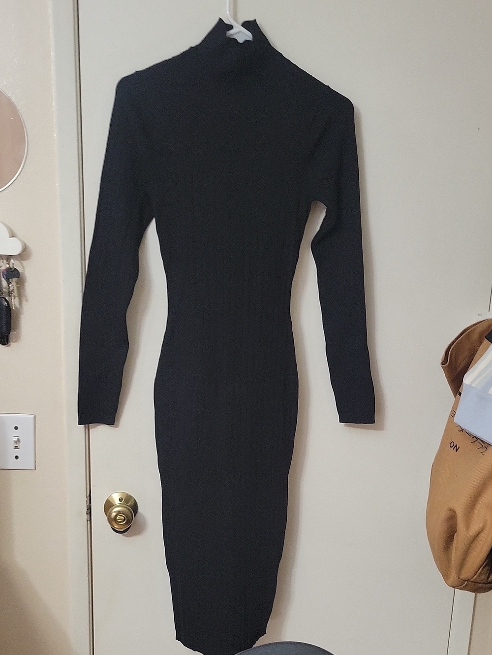 Fashion Nova Black Long Sleeve Ribbed Turtleneck Bodycon Dress